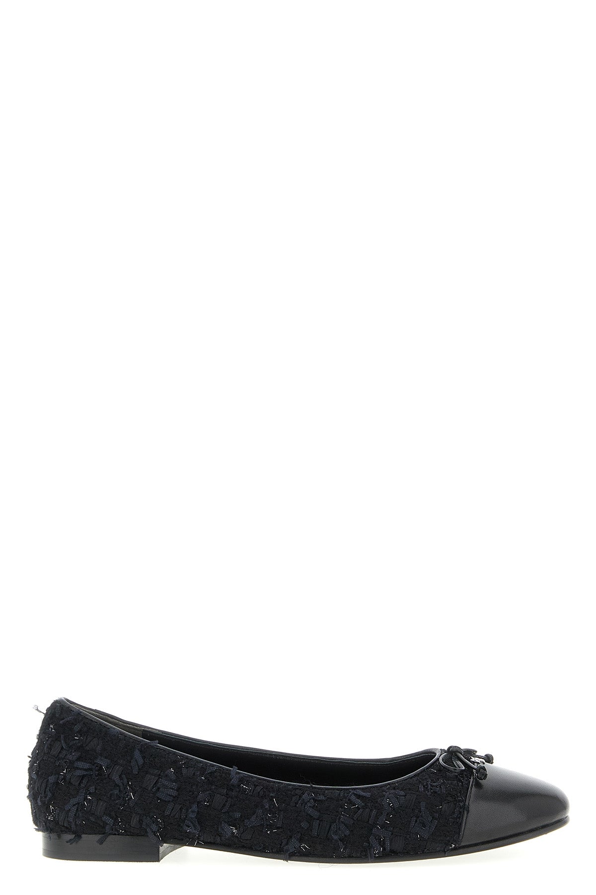 cap-toe bouclé tweed ballet flats