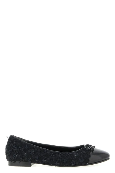 cap-toe bouclé tweed ballet flats