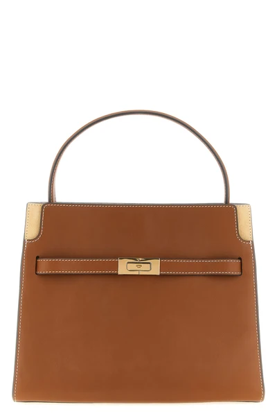 the tory burch lee radziwill small double bag is structured in fine smooth cowhi