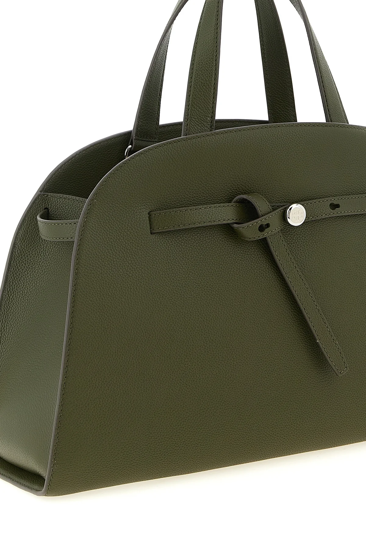 tory burchs romy top case handbag has a curved and structured silhouette