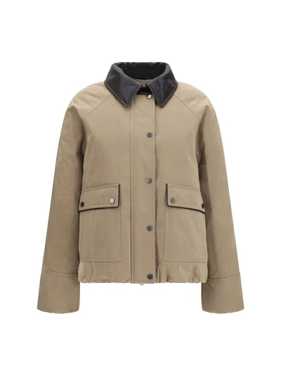 padded down jacket with leather collar