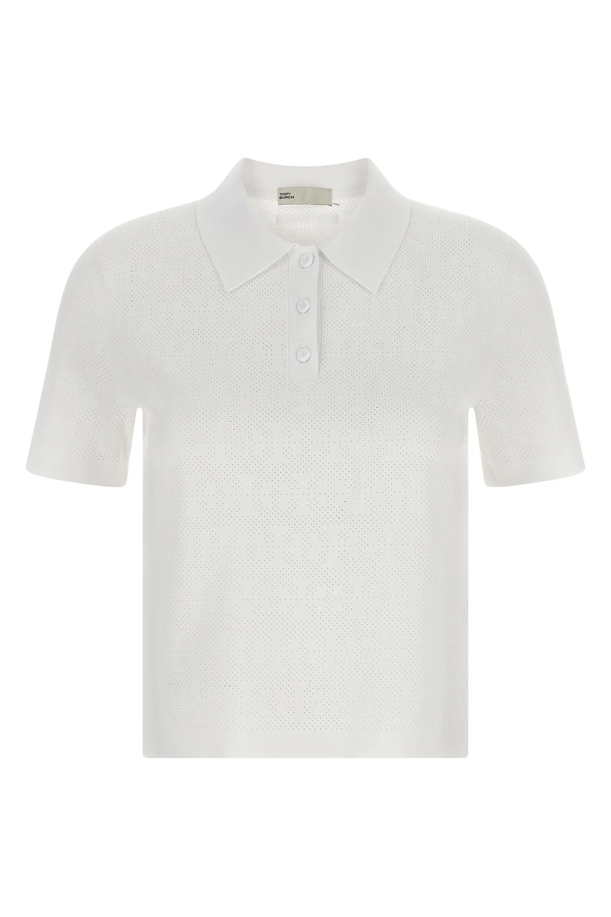 TORY BURCH XS pointelle stretch viscose polo shirt