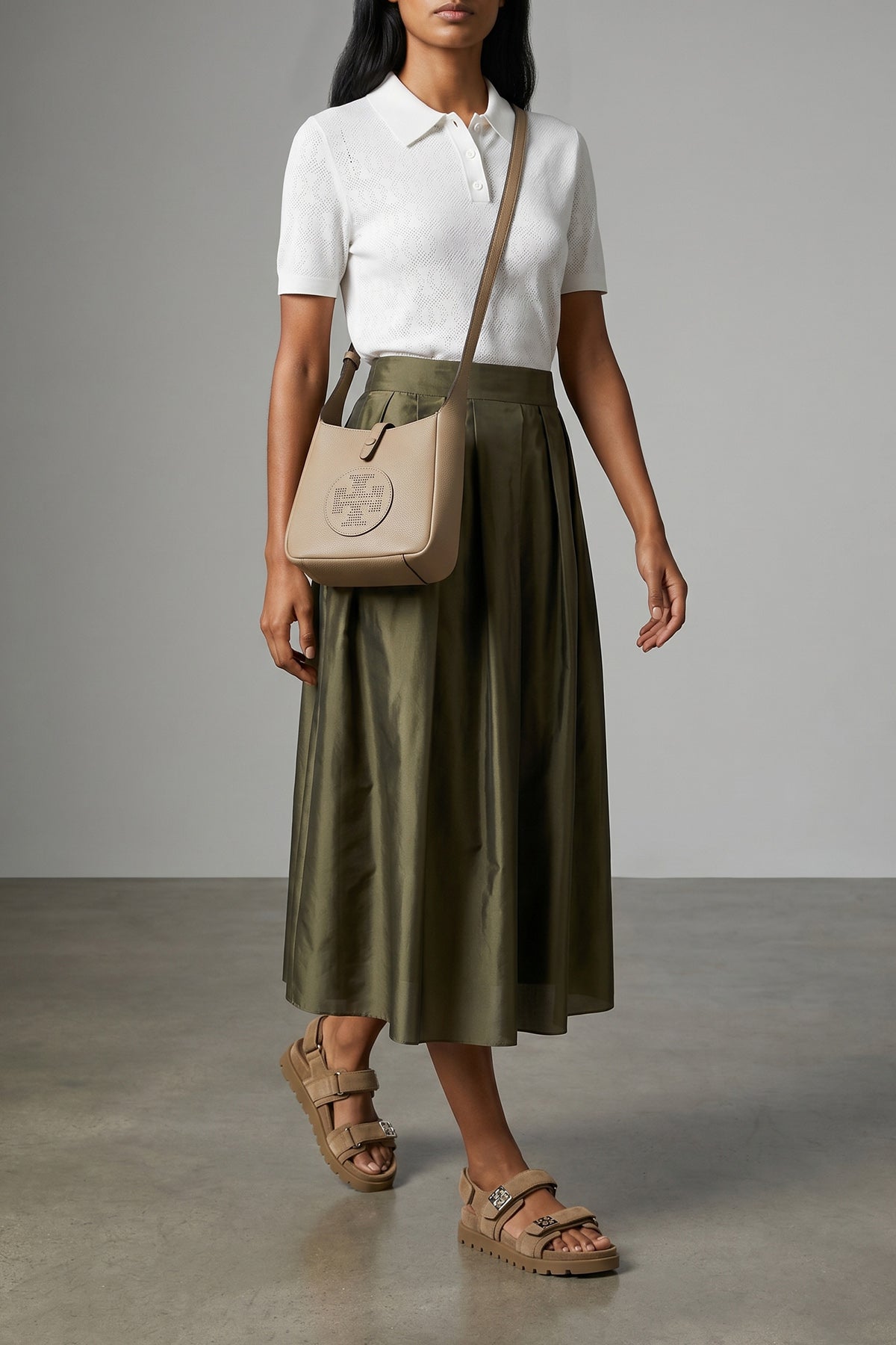 TORY BURCH OS miller swing hammered leather crossbody bag