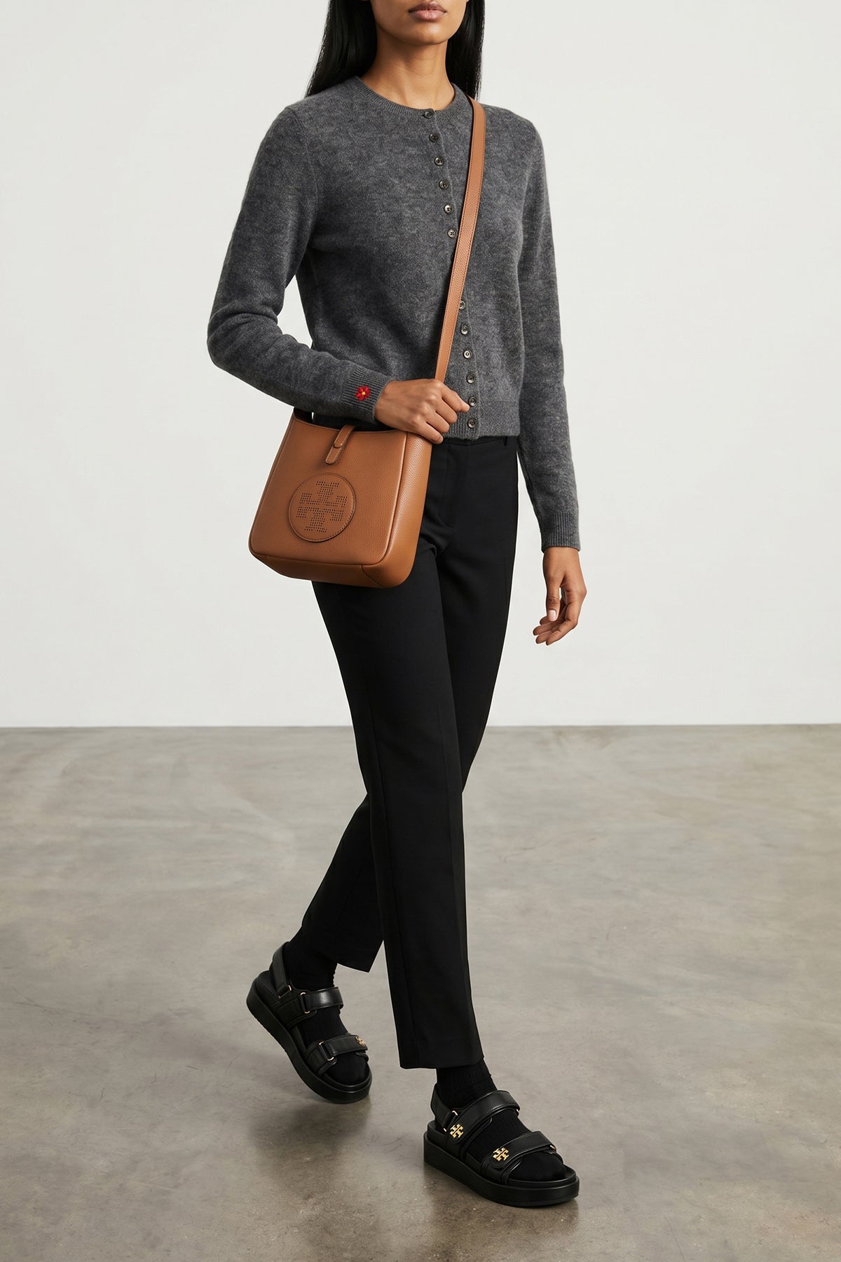 TORY BURCH OS miller swing hammered leather crossbody bag