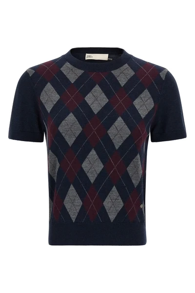 the tory burch short-sleeved sweater reinterprets the classic codes of knitwear