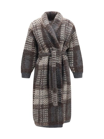 macrocheck mohair blend coat with belt