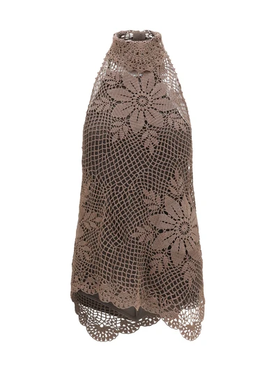 crochet lace high-neck top