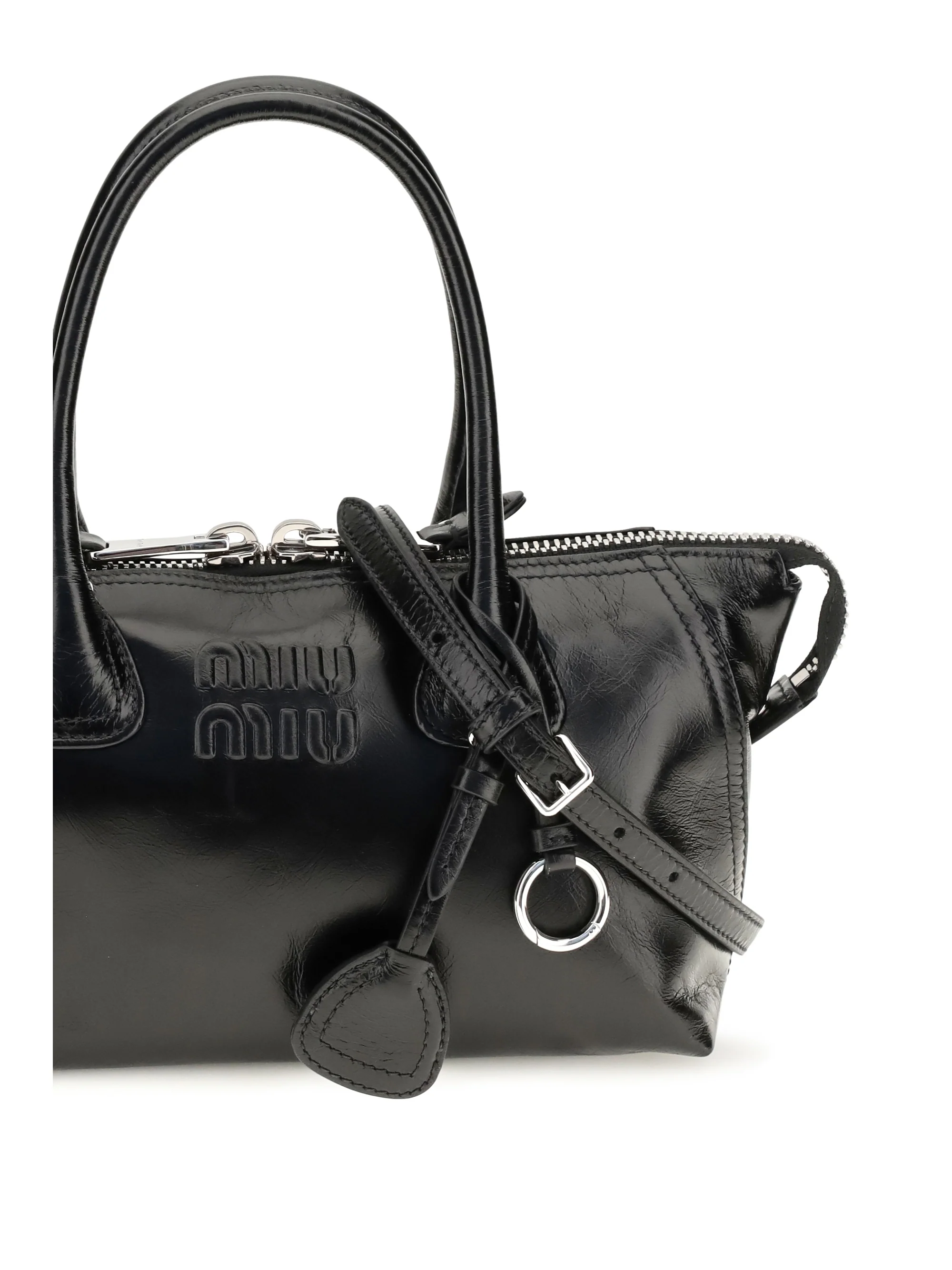 glossy leather handbag