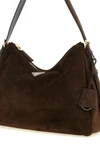 the medium prada aimée shoulder bag in fine brown suede defines a soft and cap