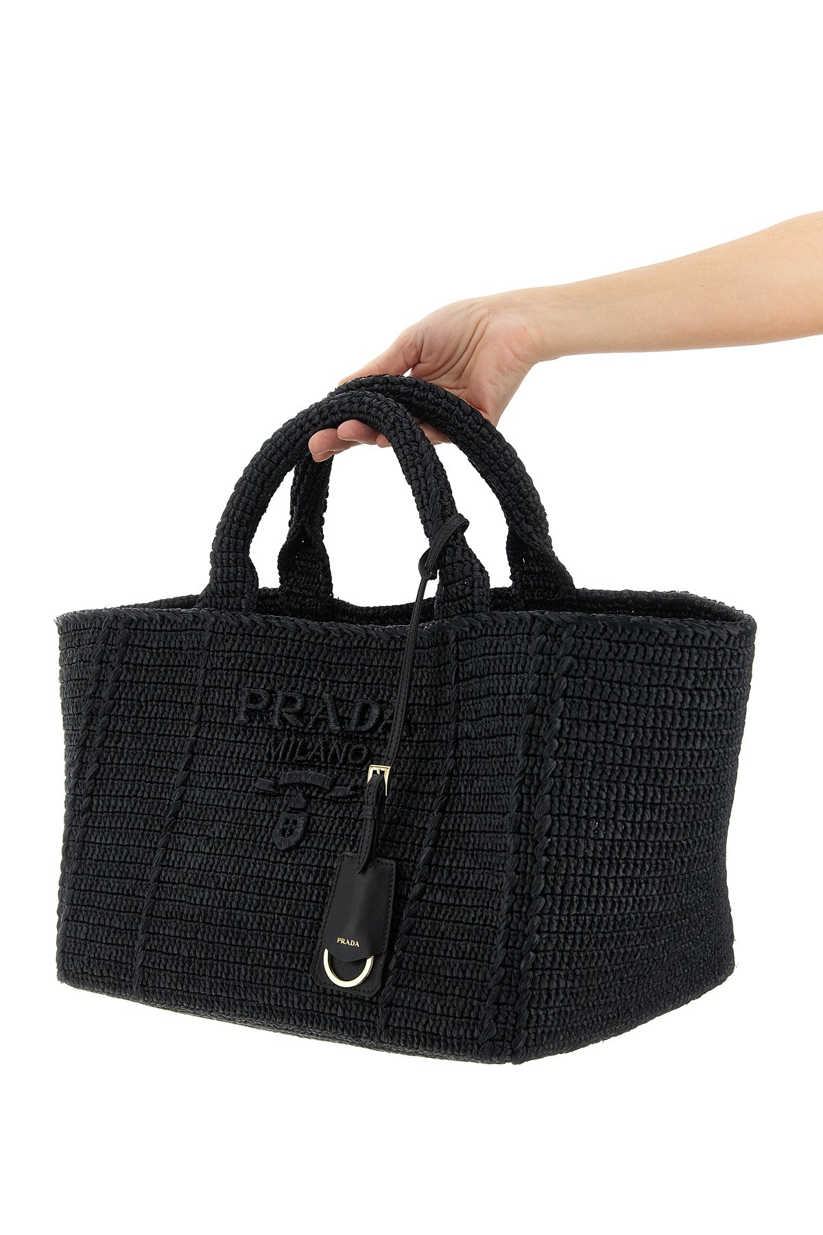 PRADA OS crochet raffia-effect fabric shopping bag