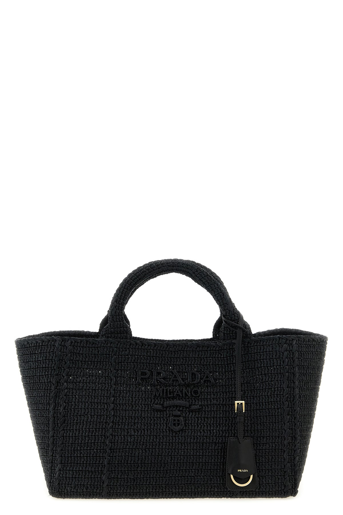 PRADA OS crochet raffia-effect fabric shopping bag