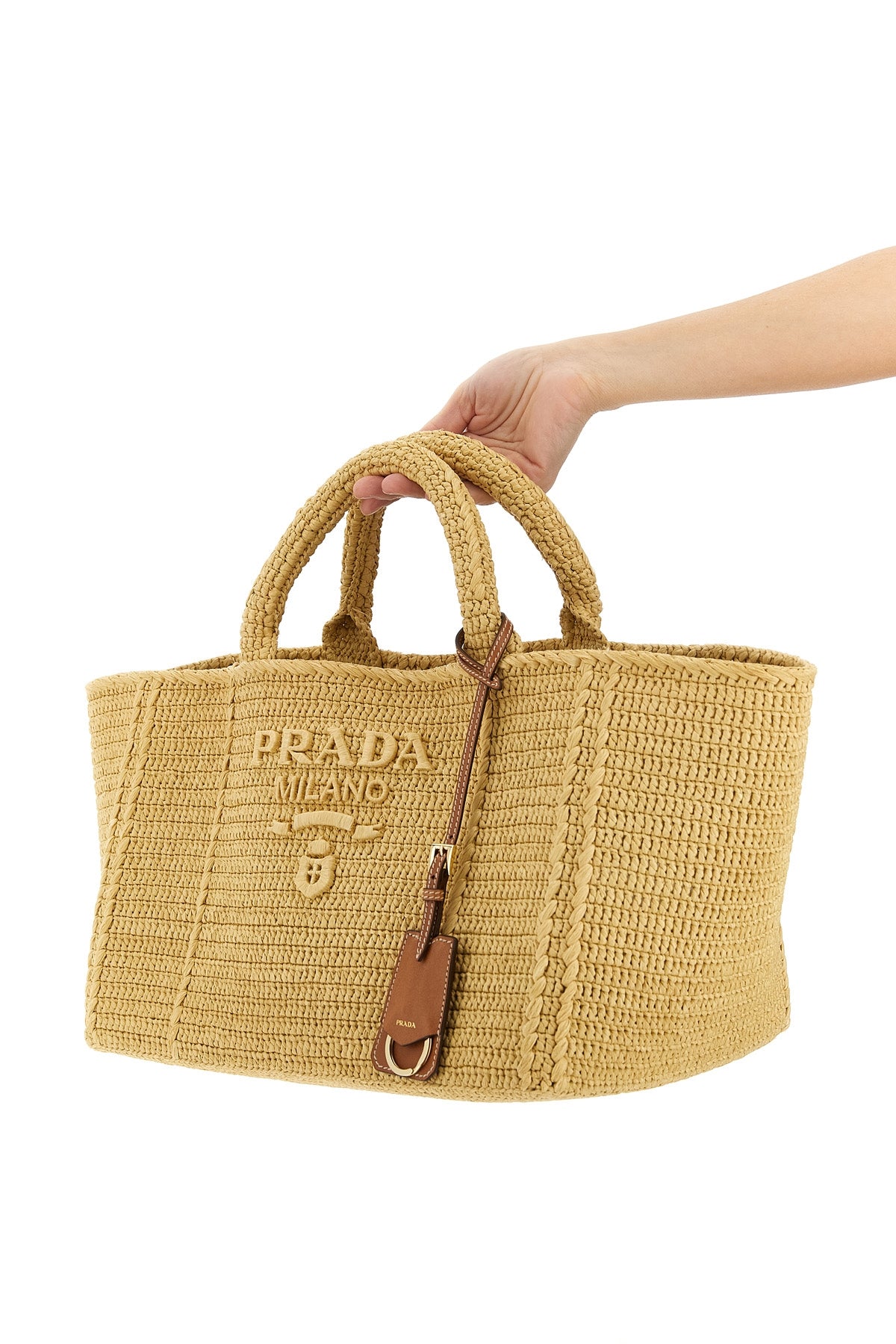 PRADA OS crochet raffia-effect fabric shopping bag