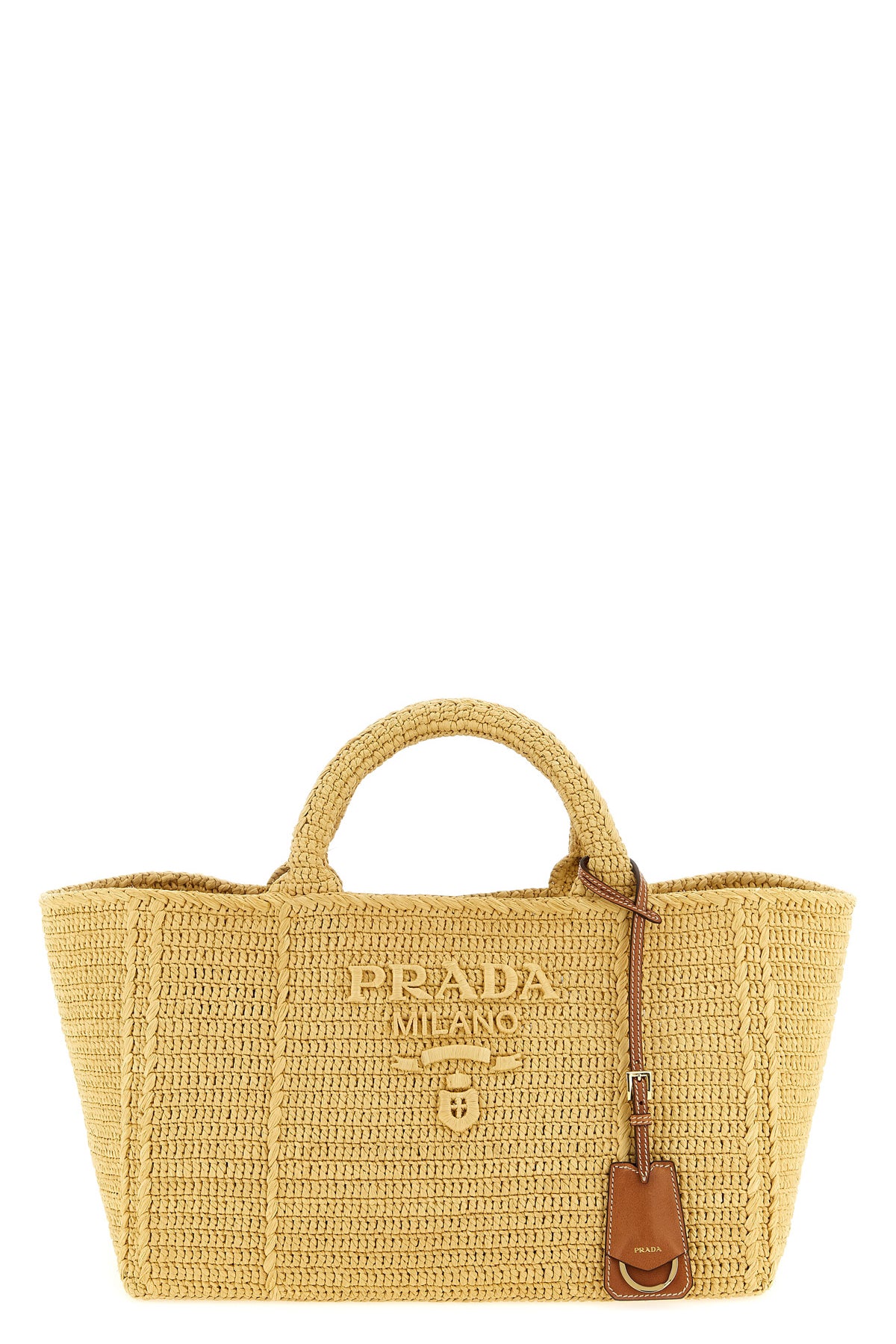 PRADA OS crochet raffia-effect fabric shopping bag