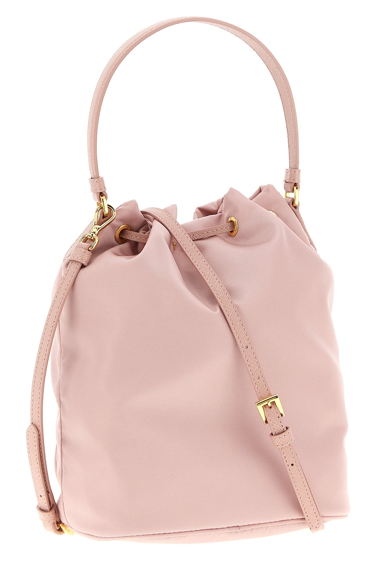 prada duet re-nylon and saffiano leather tone-on-tone bucket bag