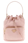 prada duet re-nylon and saffiano leather tone-on-tone bucket bag