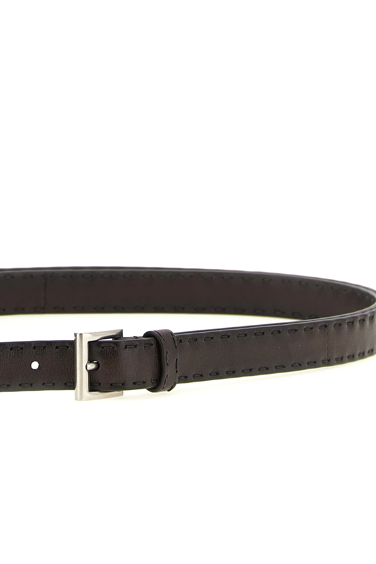 the prada antique nappa leather belt has a linear and rigorous design