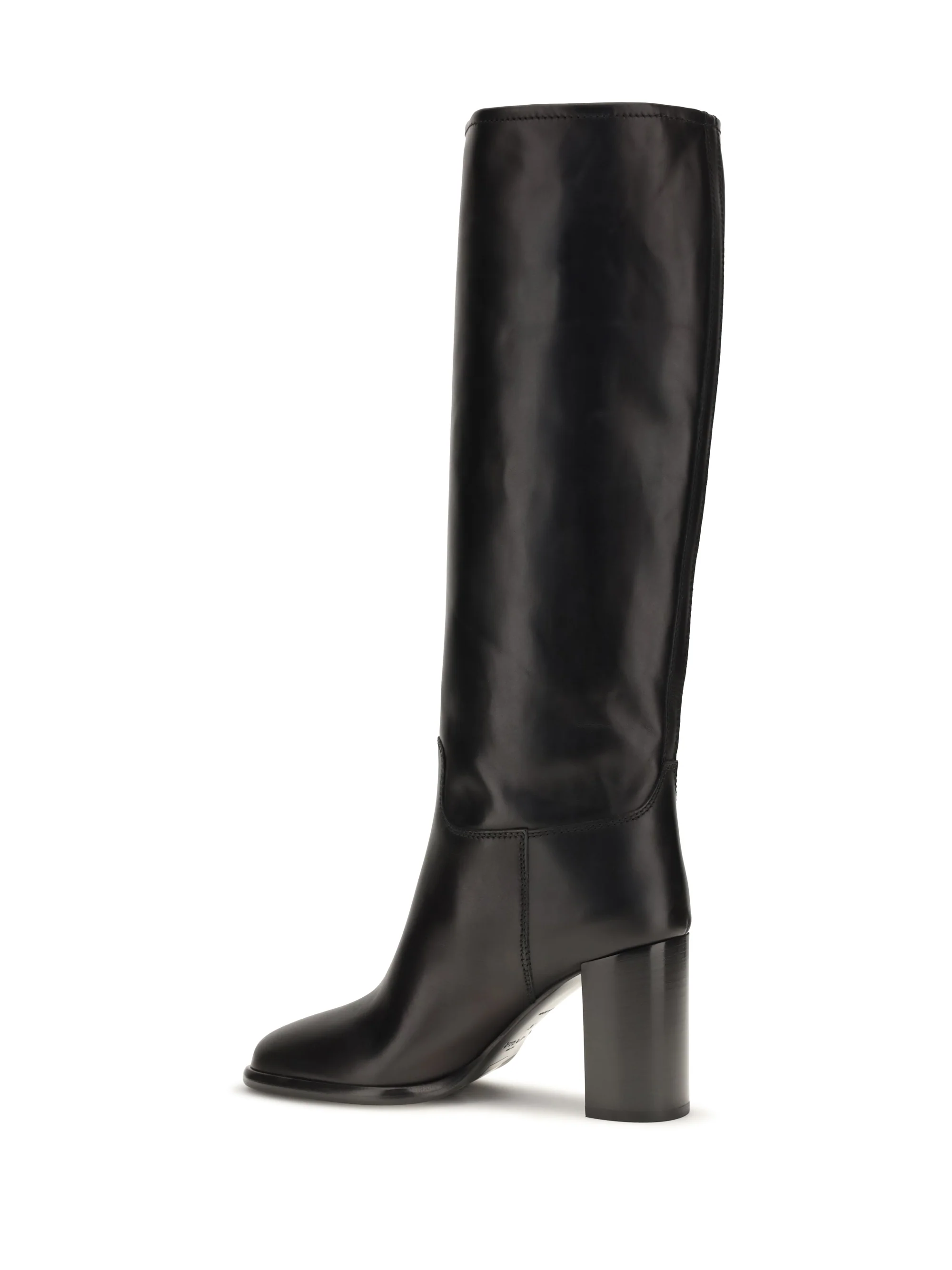 high leather boots with screen-printed logo