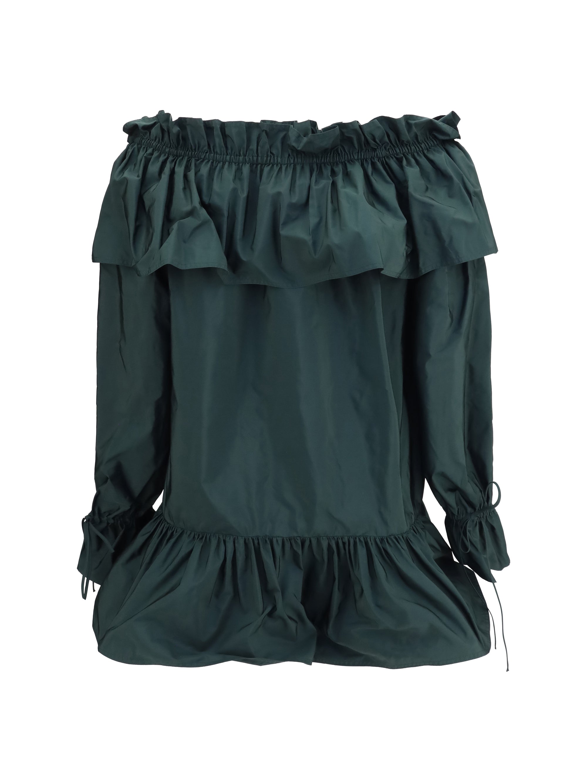 SAINT LAURENT 36 ruffled nylon poplin dress