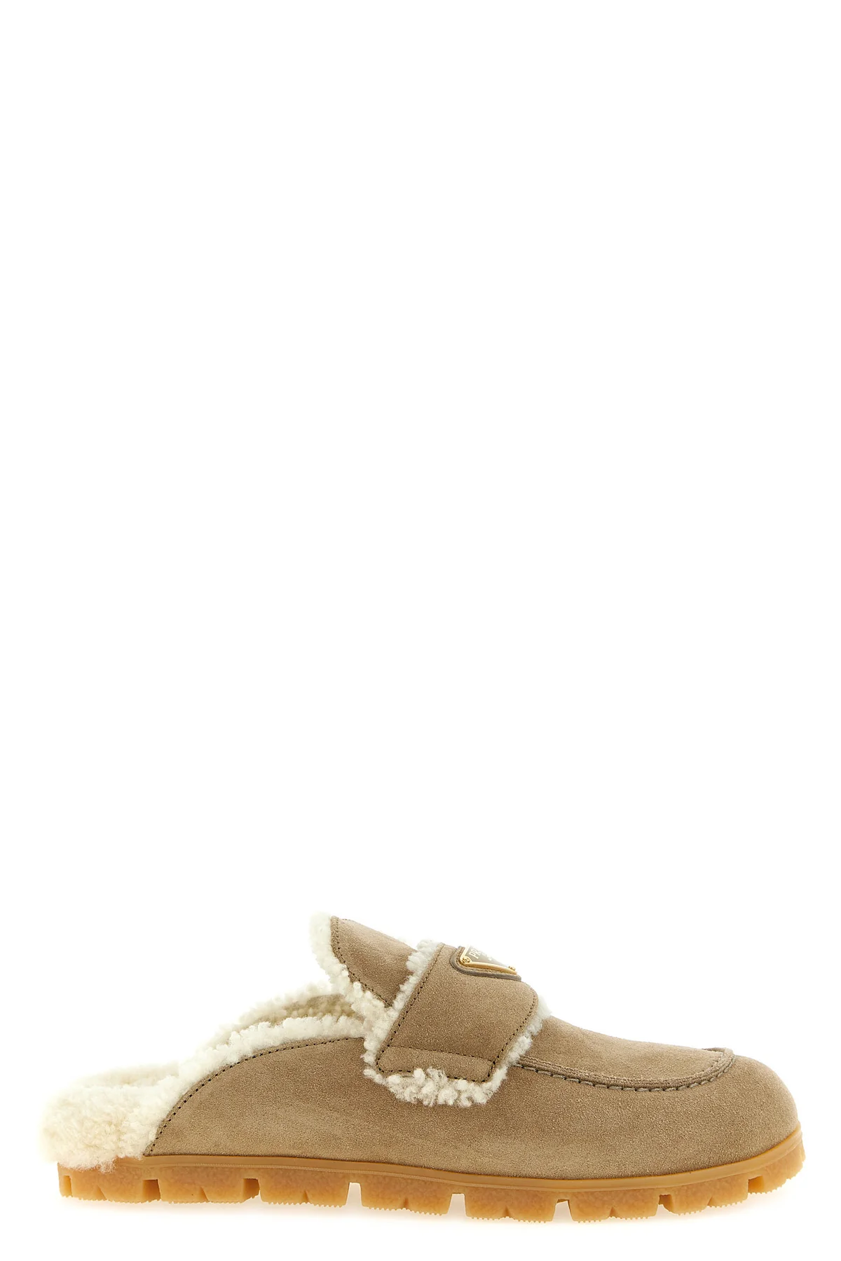 PRADA 36 the prada sabot in soft calf suede redefines the concept of slip-on footwear thr