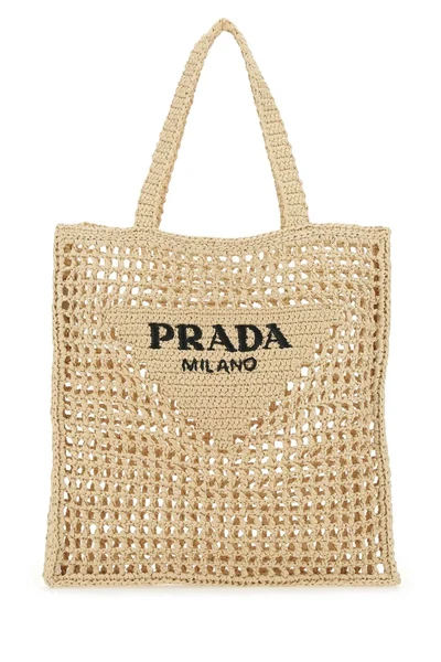 Logo Embroidered Crochet Raffia Tote