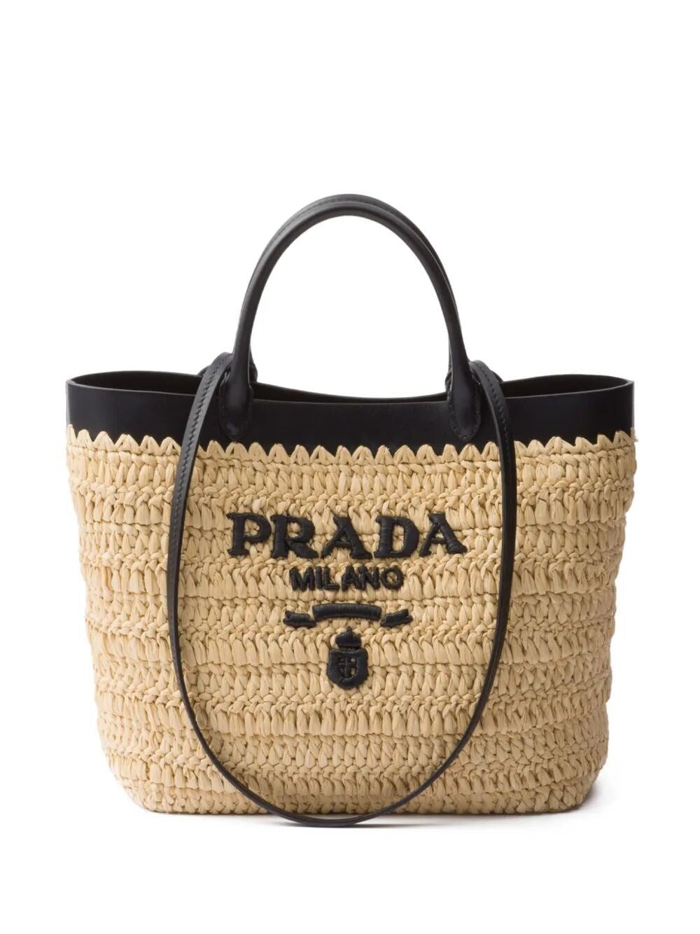 PRADA Small Crochet Leather Tote – Beige