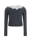 knit cardigan with lace collar
