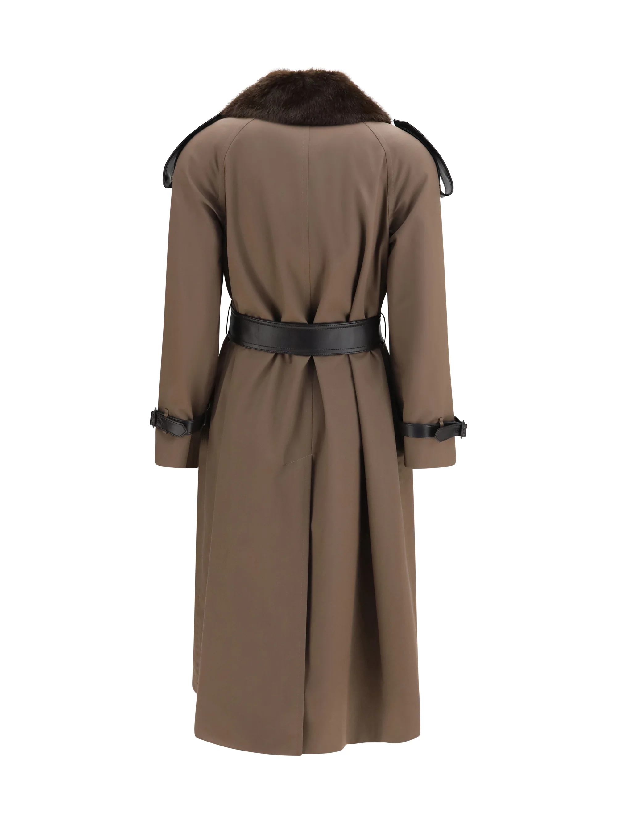 BURBERRY 8 long cotton trench coat with buffalo leather collar