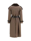 long cotton trench coat with buffalo leather collar
