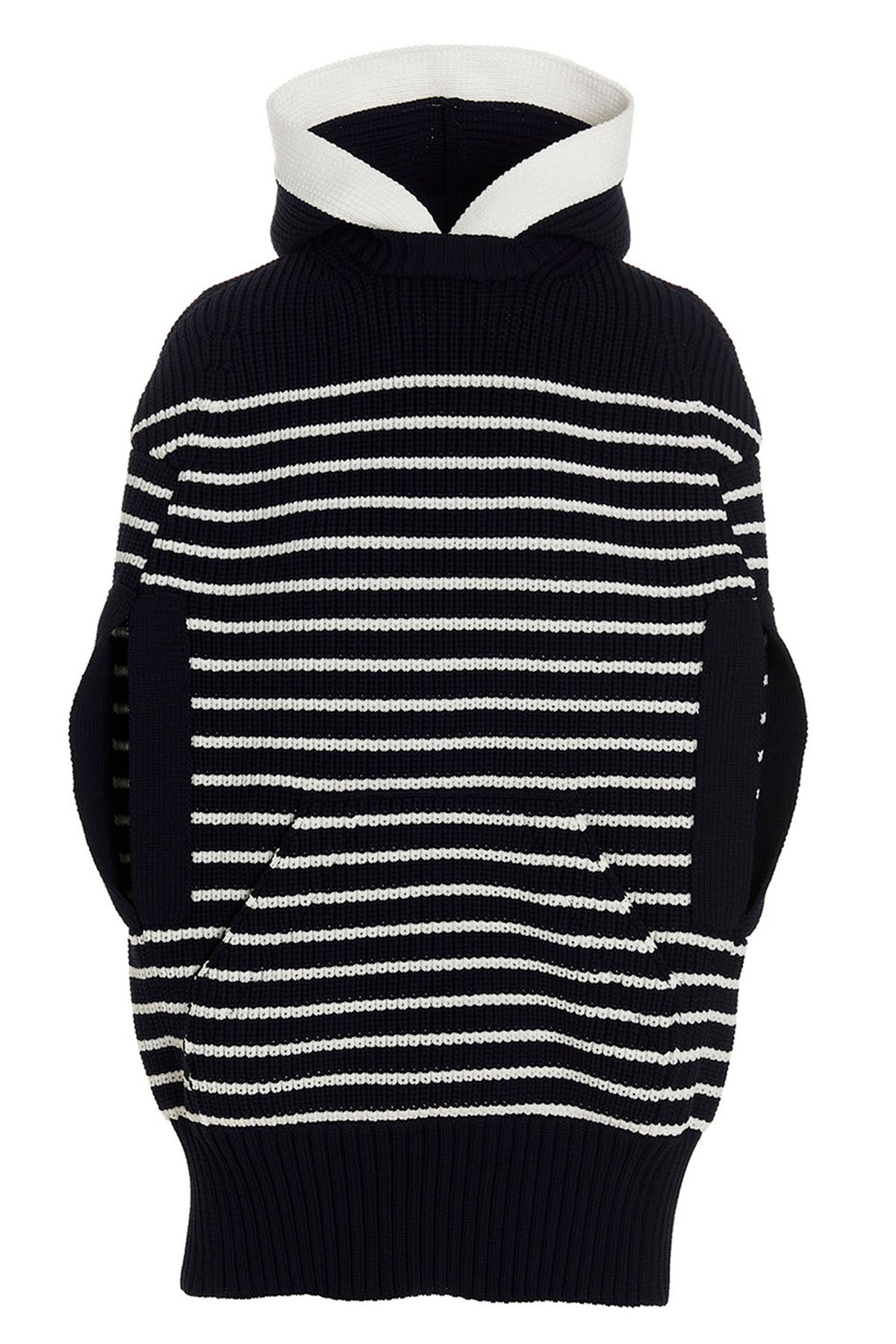 SACAI 2 striped knit hooded cape
