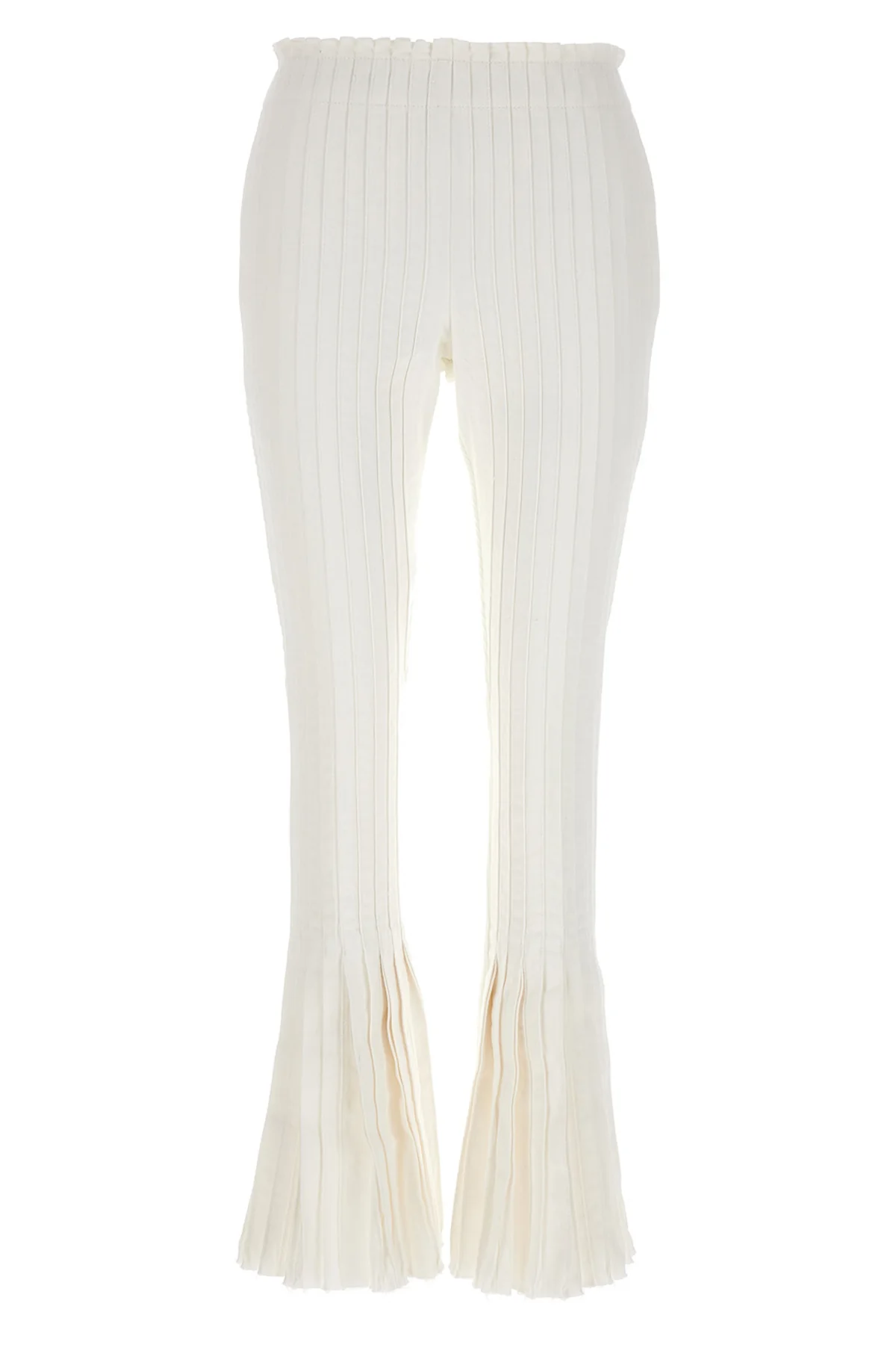 pleated cotton pants at the front and ribbed pants at the back