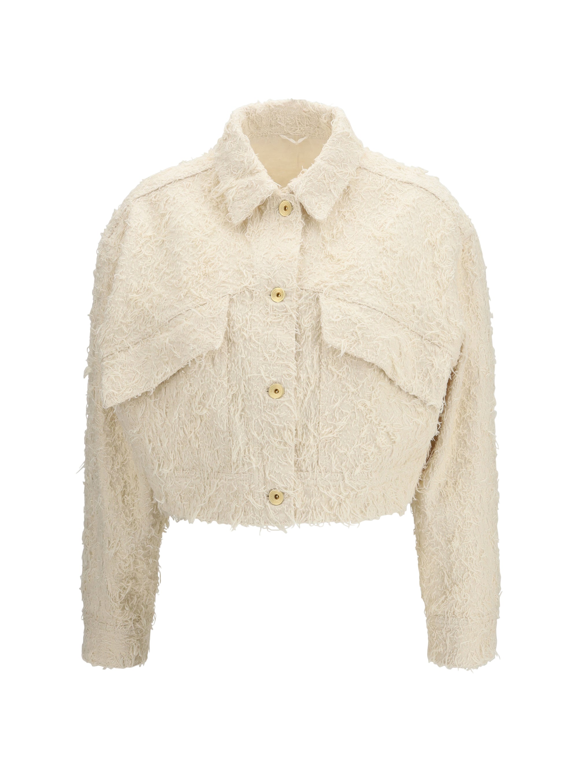fuzzy dyed denim outerwear jacket with monili