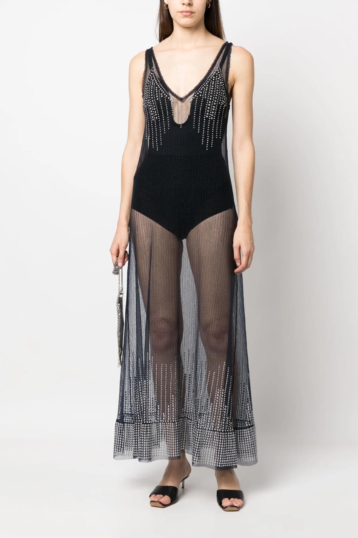 RABANNE S transparent mesh fabric dress