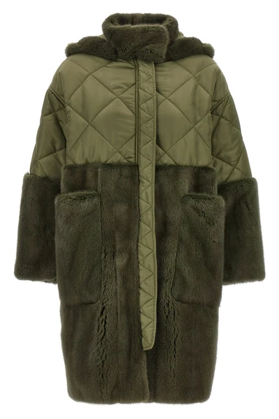 long nylon diamond-visone quilted nylon down jacket