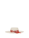 wide-brim hat with vichy print silk scarf