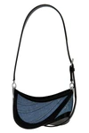 small denim spiral curve 01 shoulder bag in cotton and leather denim