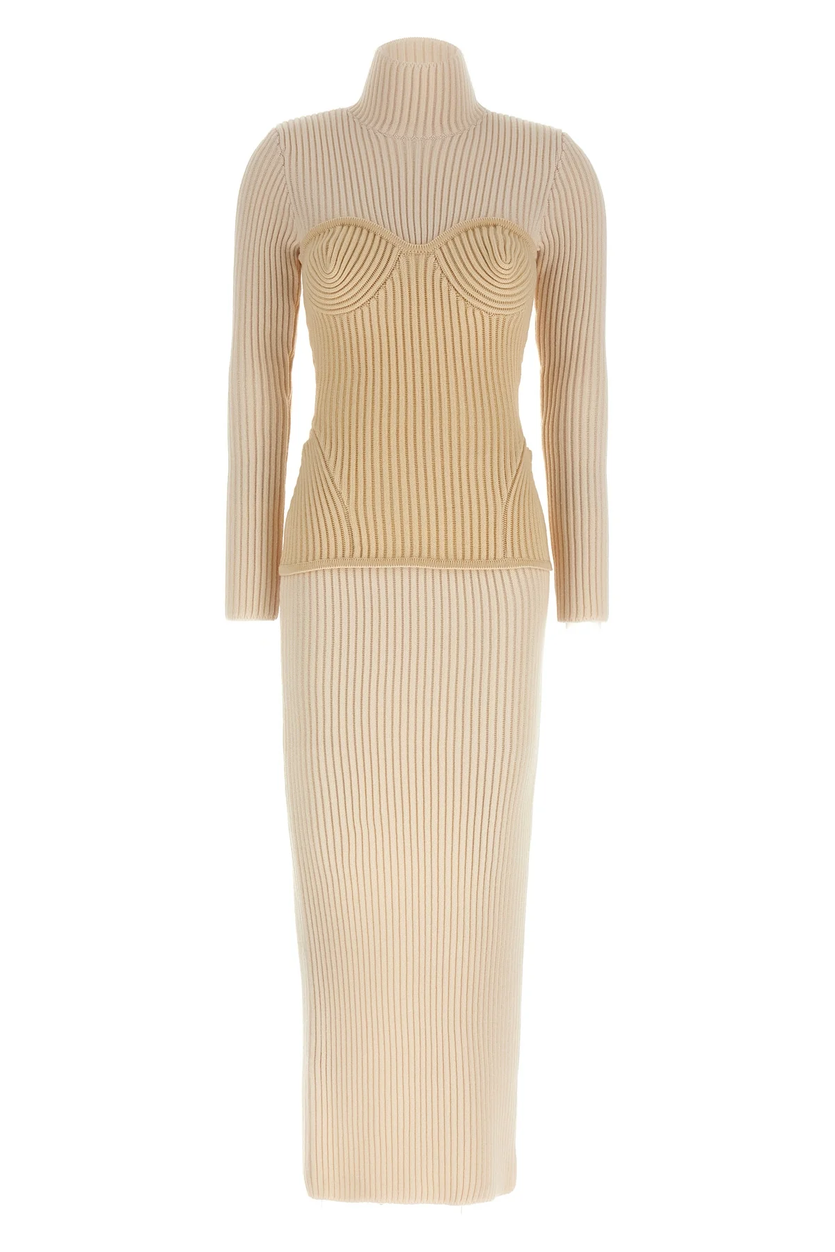 long dress in ribbed merino wool