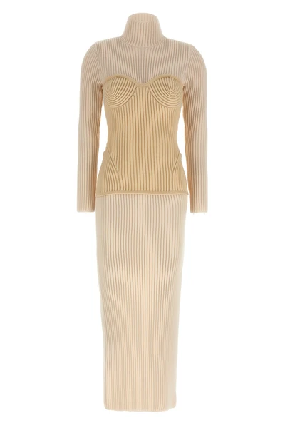 long dress in ribbed merino wool
