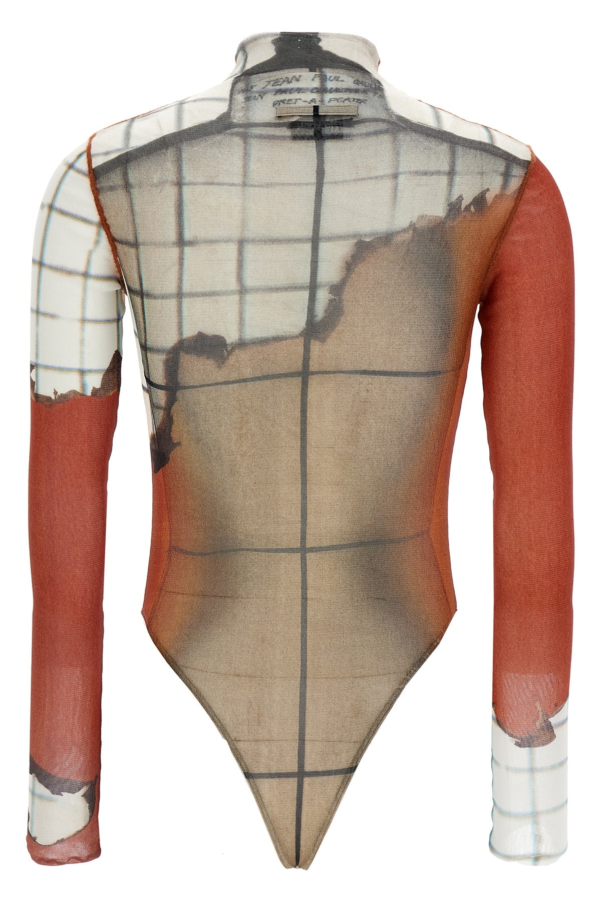 all-over the fire print stretch tulle bodysuit