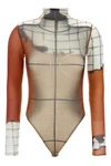 all-over the fire print stretch tulle bodysuit