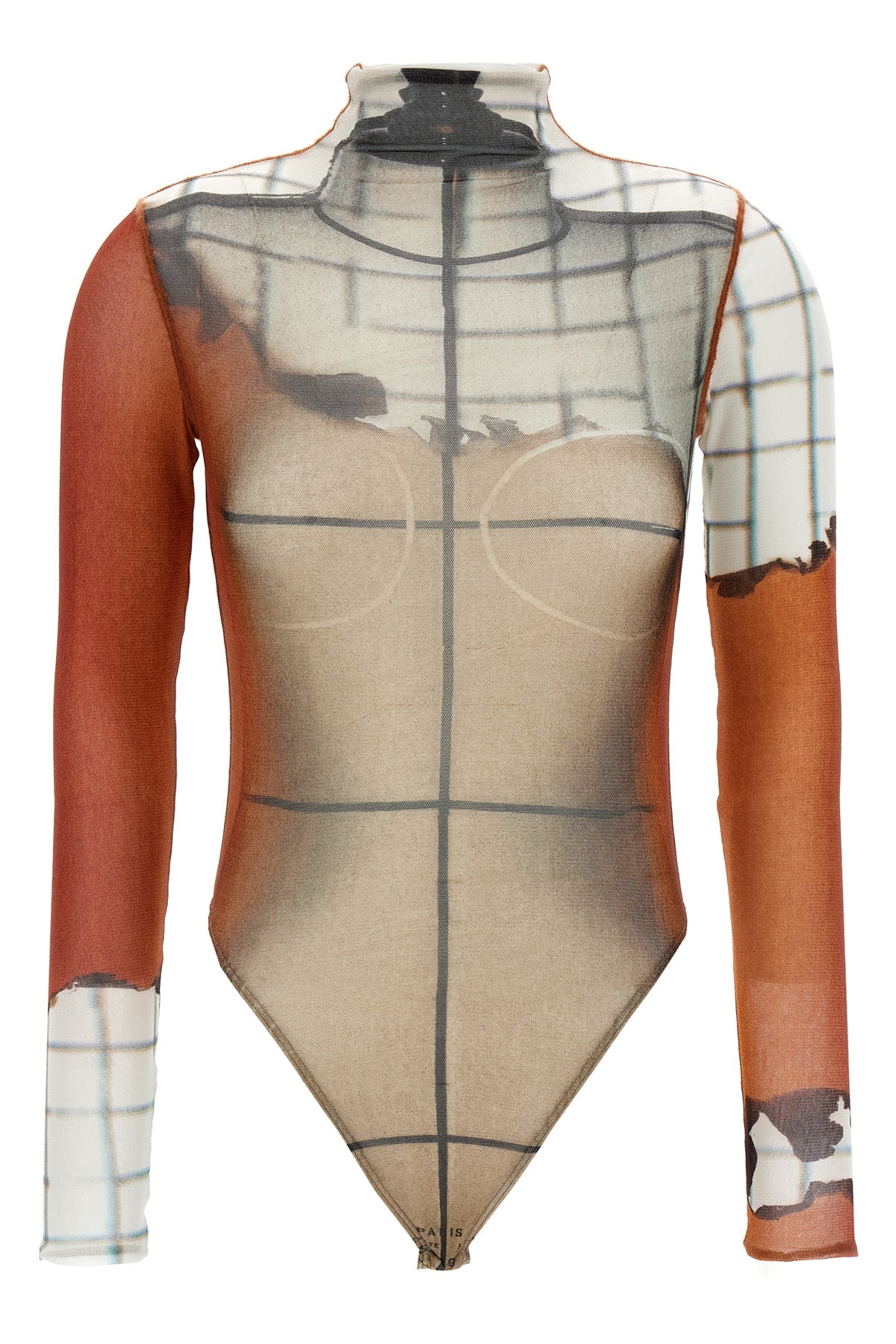 all-over the fire print stretch tulle bodysuit