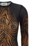 all-over the wood print stretch tulle bodysuit