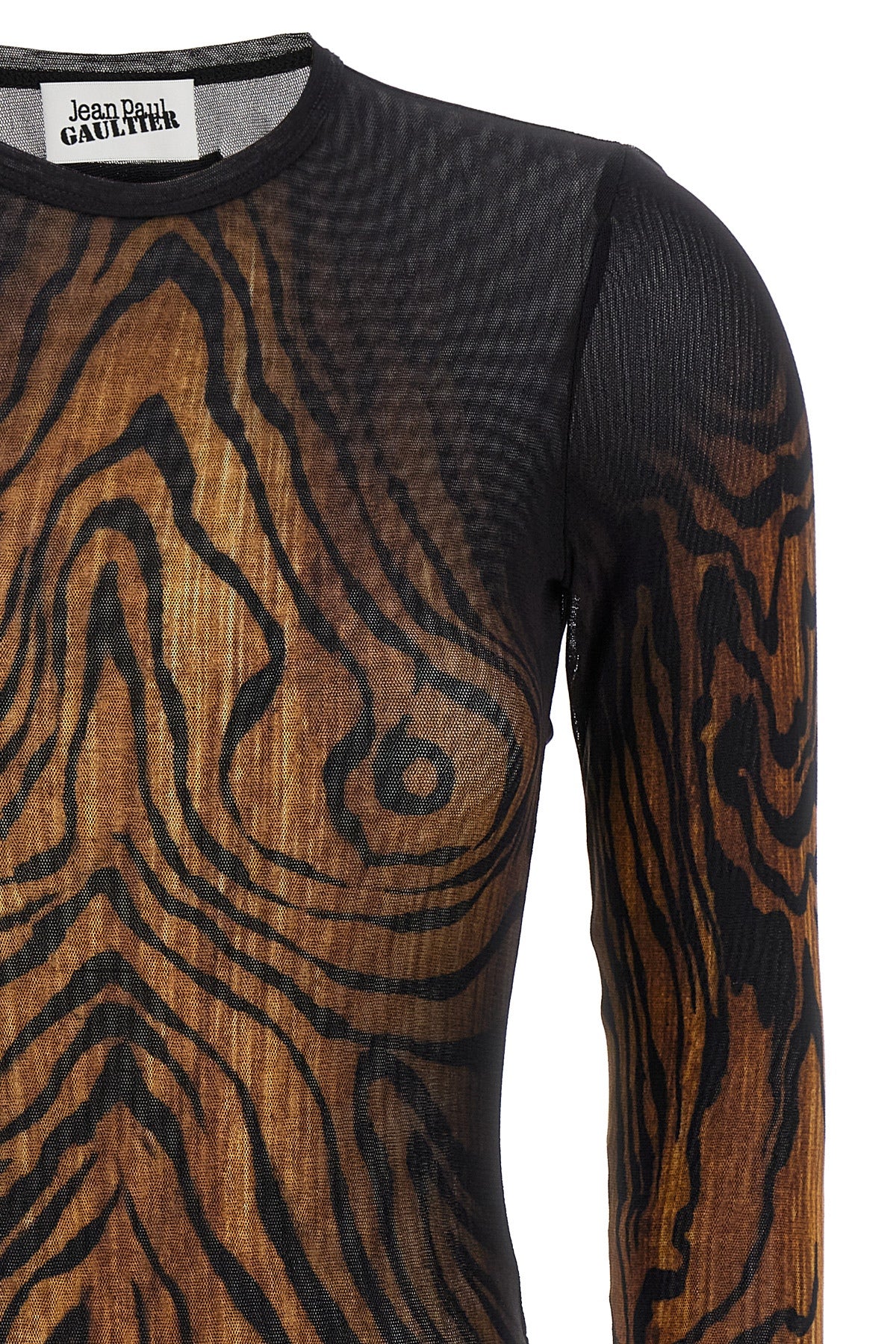 all-over the wood print stretch tulle bodysuit