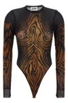 all-over the wood print stretch tulle bodysuit