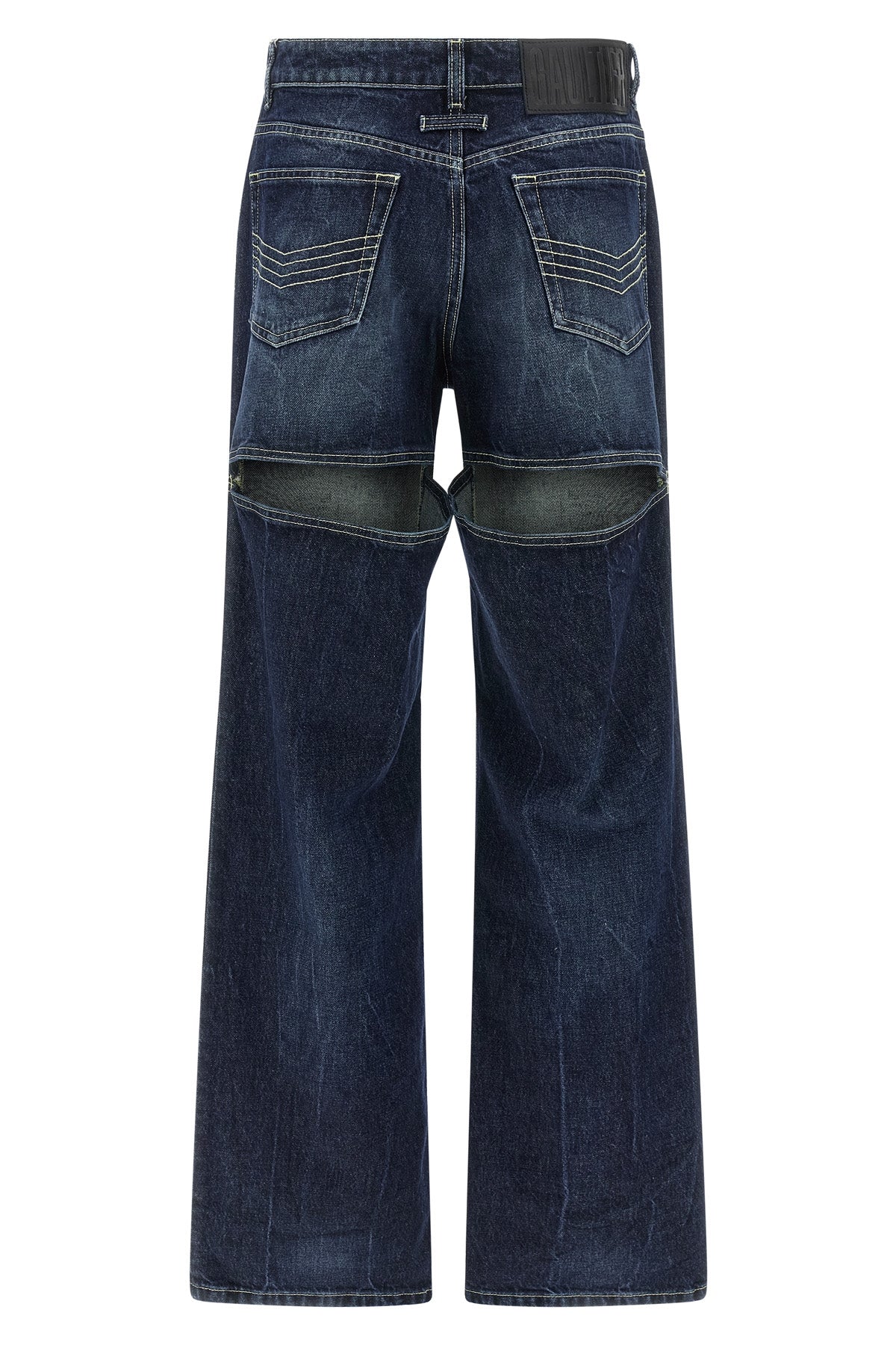 the blue cut-out stone-washed cotton denim jeans