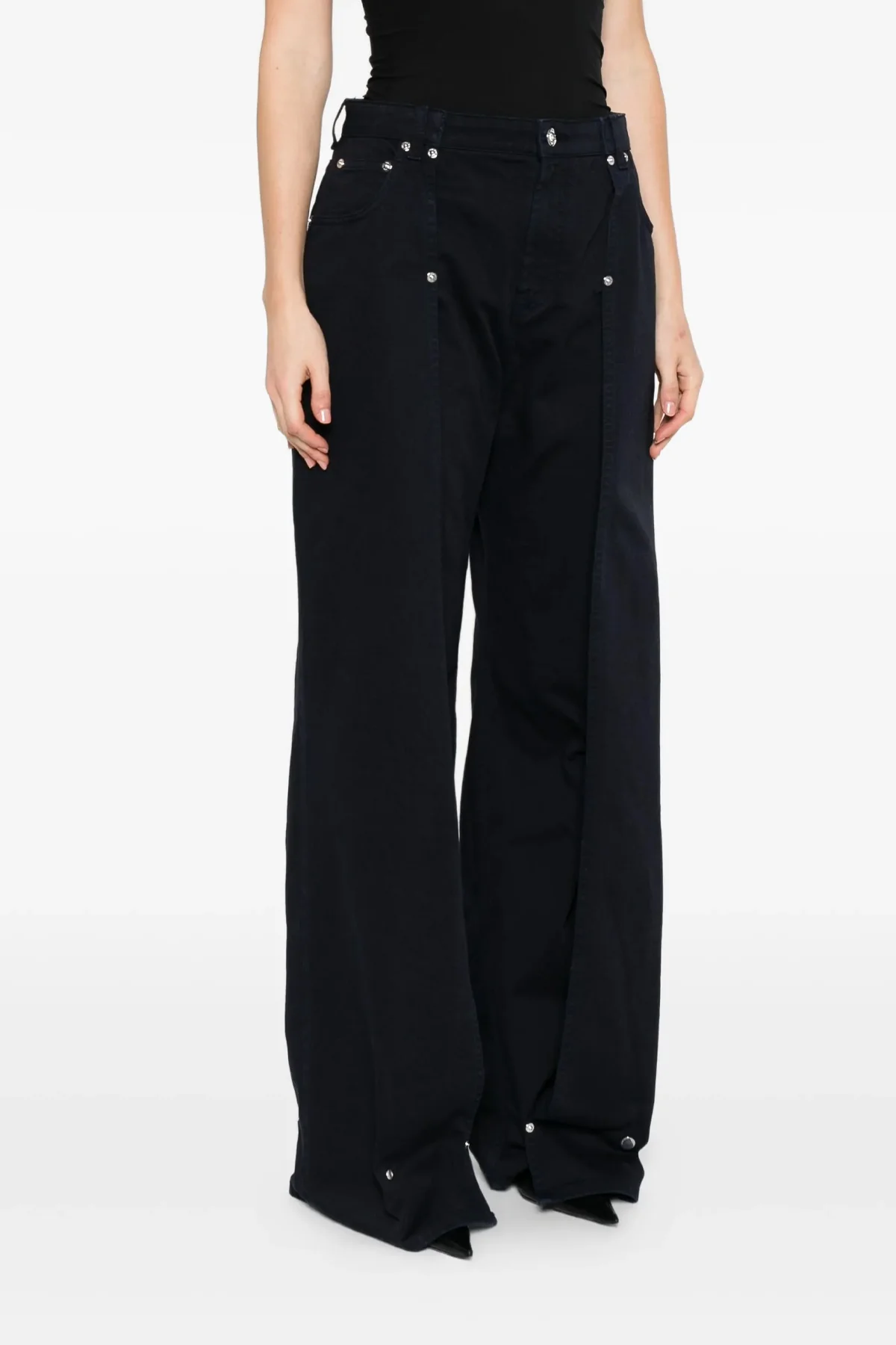the snap-button denim overdyed cotton denim jeans