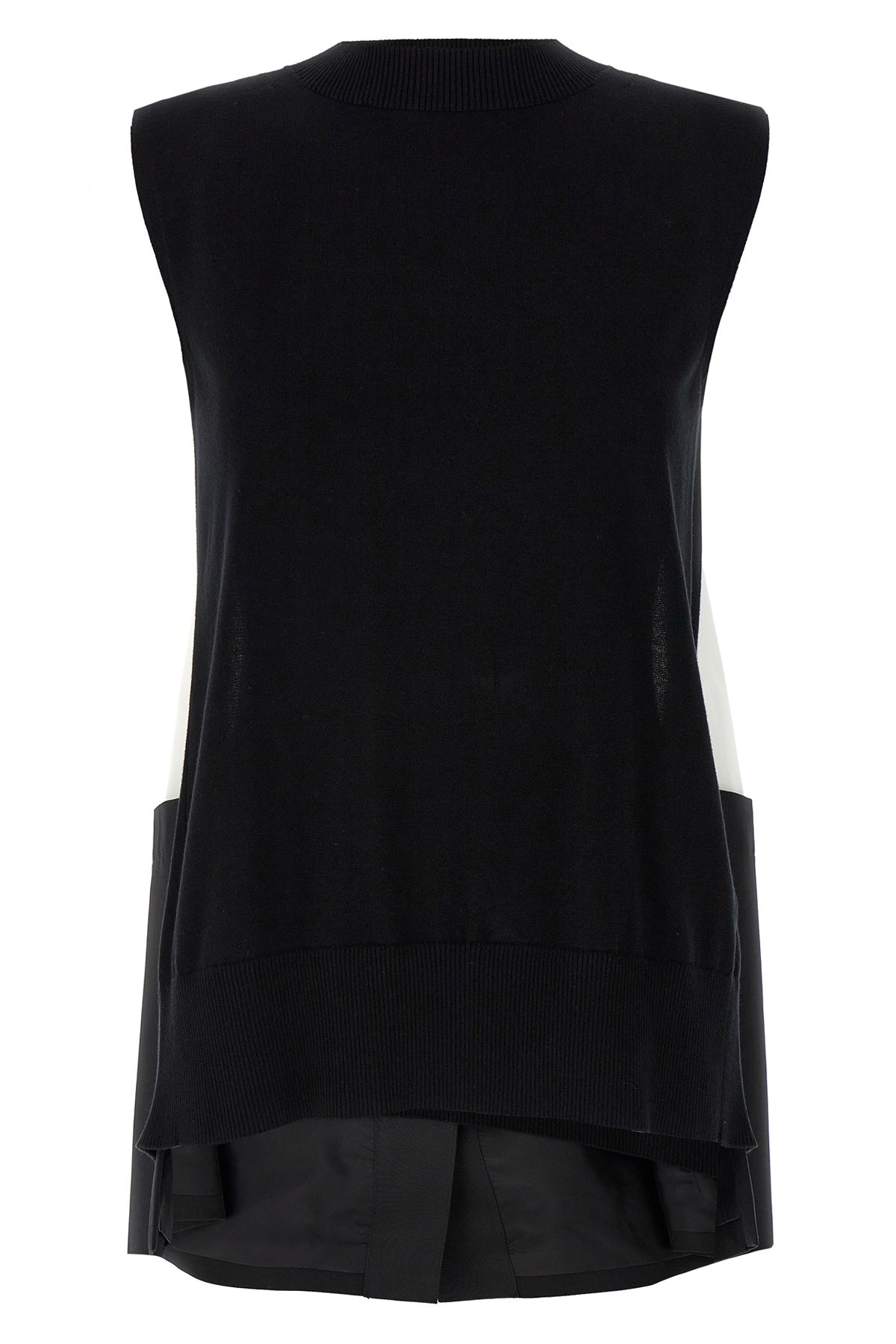 SACAI 1 asymmetrical knit and cotton poplin vest
