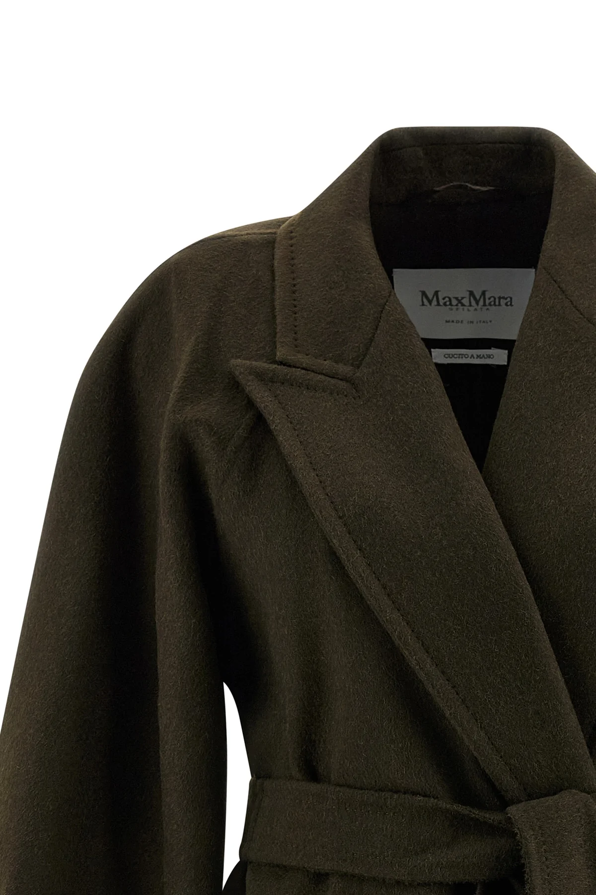 verna coat in double drap of hand-stitched baby camel finished