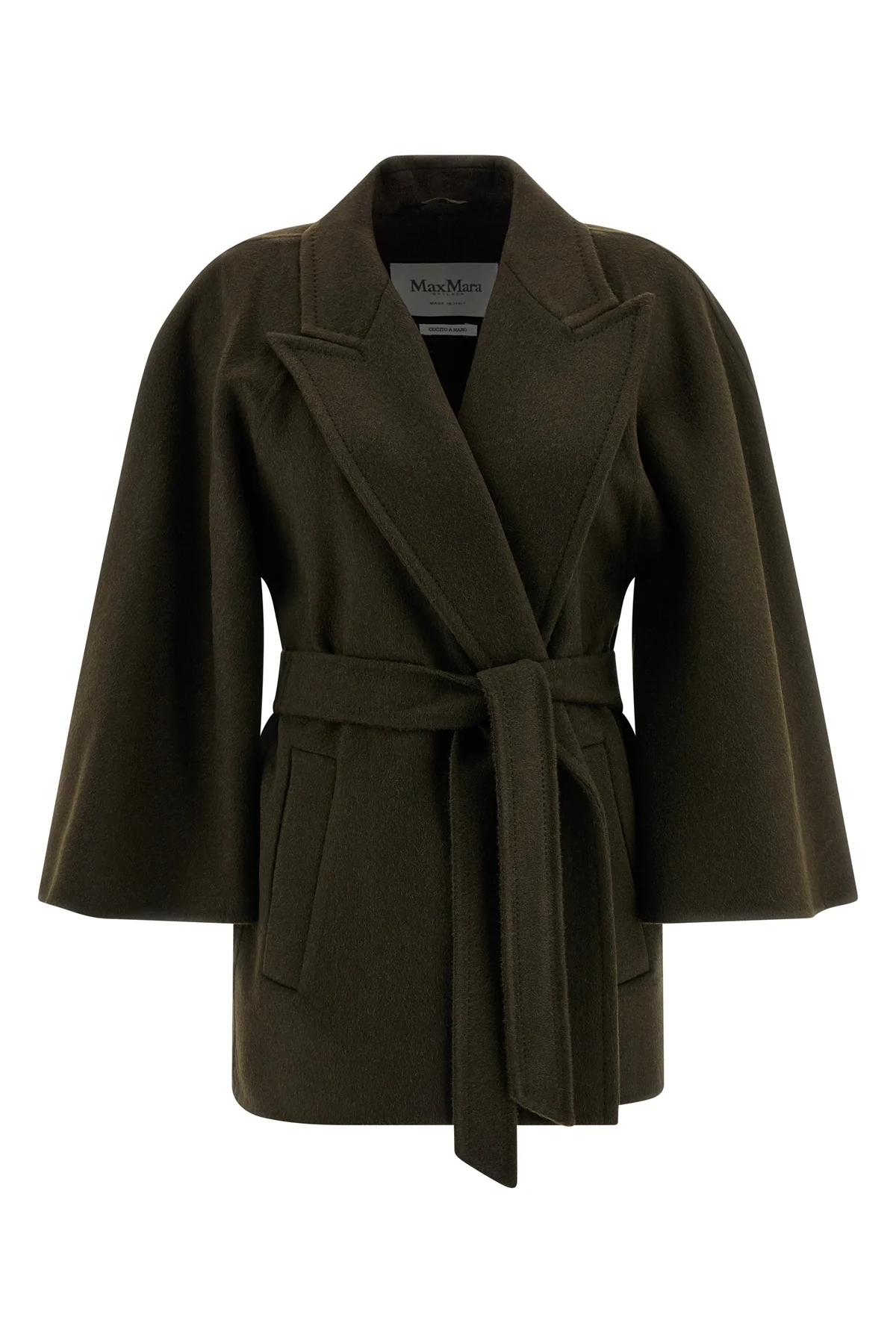 verna coat in double drap of hand-stitched baby camel finished