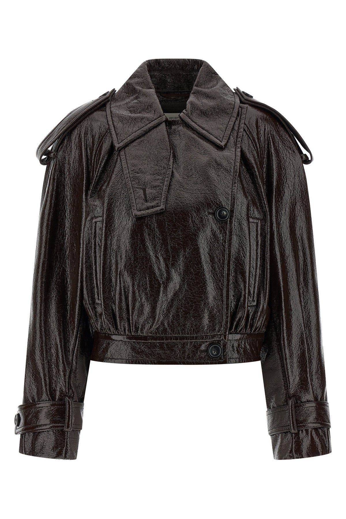 SPORTMAX 42 beta1234 short trench coat in glossy paint-effect coated cotton