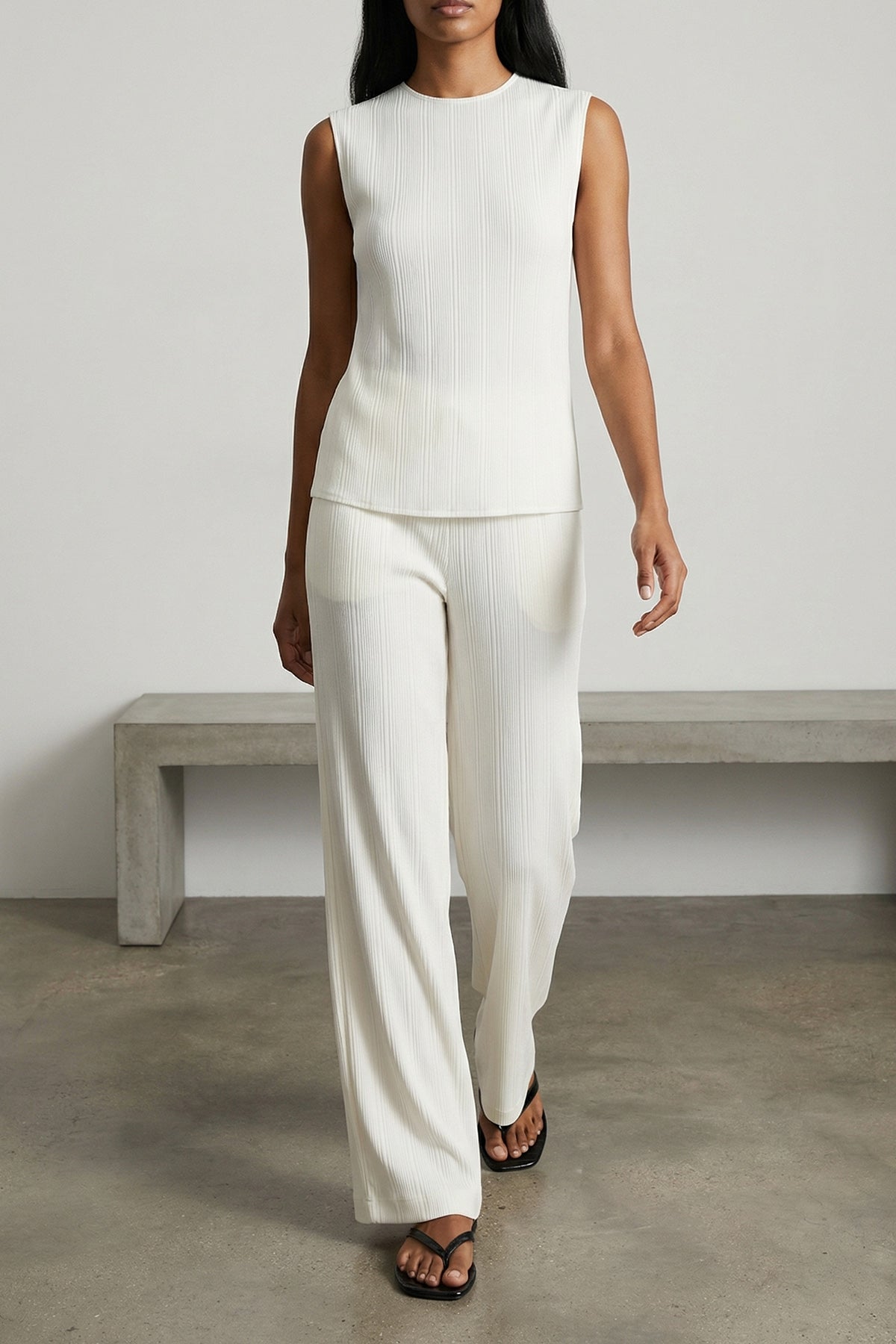 TOTEME 34 top in viscose and fluid linen blend characterized by embossed stripes